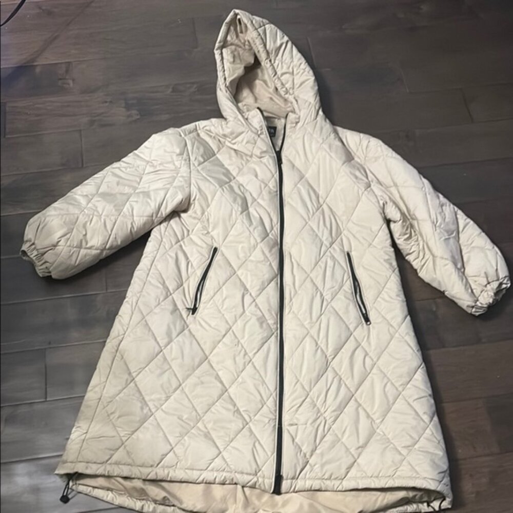 Zara Womens Quilted Hooded Puffer Jacket - Beigesize small